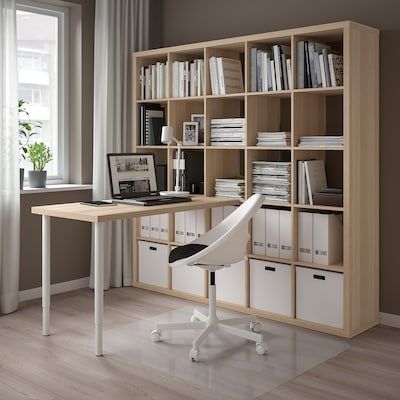 Shelving that makes the space - IKEA Linnmon Desk, Linnmon Table Top, Kallax Shelf Unit, Kallax Shelving Unit, Kallax Shelf, Stained Oak, Simple Desk, Organization Furniture, Kallax Ikea