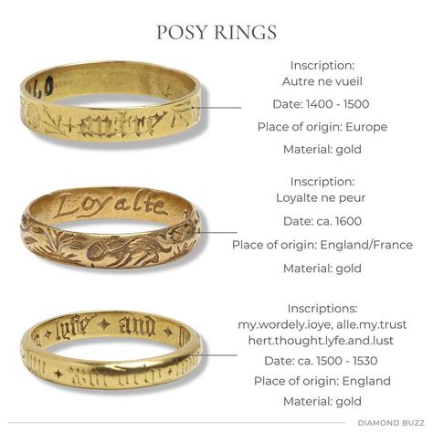 DIAMOND BUZZ on Instagram: “THE HISTORY OF POSY RINGS Posy rings, also spelt posie, poesy or posey, are antique gold rings with a short inscription on their inner or…” Rings With Initials, Posey Ring, Engraving Jewelry, Antique Gold Rings, Gold Finger Rings, Dont Talk, Multiple Rings, Jewelry Casket, Short Messages