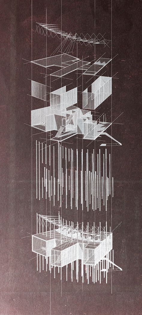 Drawing ARCHITECTURE : Photo Exploded Axonometric, Axonometric Drawing, Visitors Center, Drawing Architecture, Sacred Architecture, Concept Diagram, Architecture Graphics, Design Presentation, Architectural Drawing