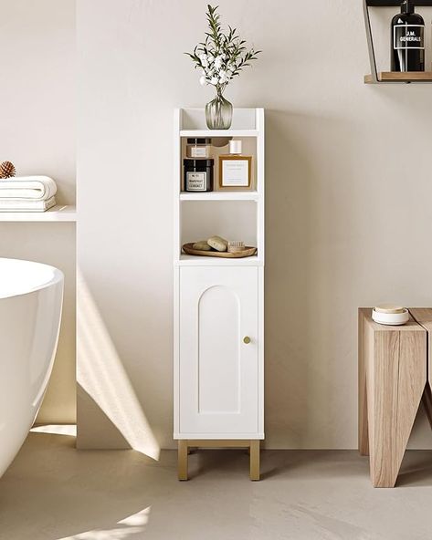 Amazon.com: Hzuaneri Bathroom Storage Cabinet, Small Corner Floor Cabinet with Door and Shelves, Narrow Toilet Paper Cabinet, Bathroom Organizer with Adjustable Shelf, for Small Spaces, White BC08203X : Home & Kitchen Narrow Bathroom Storage Cabinet, White Bathroom Storage Cabinet, Narrow Bathroom Storage, White Linen Cabinet, Slim Bathroom Storage Cabinet, Slim Bathroom Storage, White Bathroom Storage, Space Saving Bathroom, Narrow Bathroom