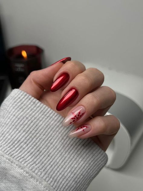 Red Chrome Nails, Festive Nail Designs, Sheer Nails, Unghie Sfumate, Her Nails, Thanksgiving Nails, Festival Nails, Xmas Nails, Short Acrylic Nails