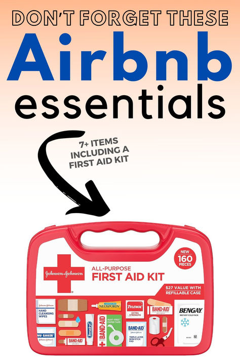 picture of a first aid kit with a caption reading Don't Forget These Airbnb Essentials" Airbnb For Beginners, Airbnb Marketing, Airbnb Tips, Airbnb Reviews, Airbnb Hosting, Seacrest Beach, Hosting Tips, Hosting Essentials, Laundry Pods