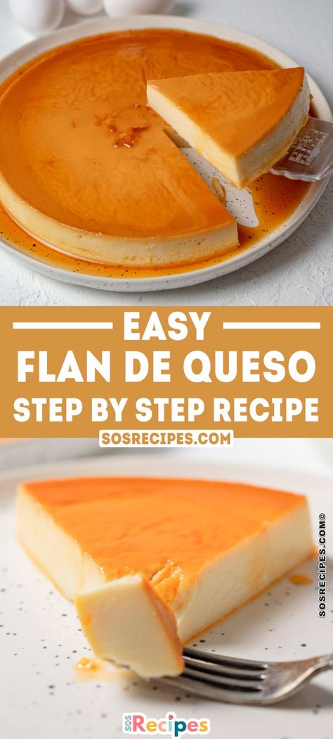 If you love both cheesecake and flan, this Flan de Queso recipe is a must-try! It combines the rich, creamy texture of cheesecake with the light, airy custard of traditional flan. Plus, it's topped with a sweet, homemade caramel sauce that makes it extra special. Flan Cheesecake Recipe, Flancocho Recipe, Cheesecake Flan, Flan Cheesecake, Flan Recipes, Cheese Flan, Cream Cheese Flan, Flan Recipe Easy, Pinoy Dessert