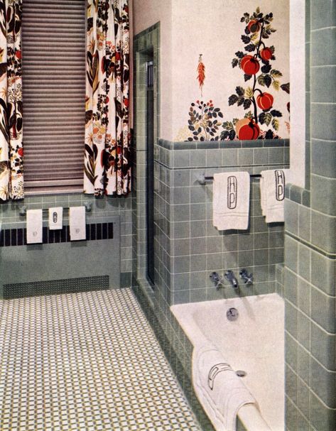 Blue 1950s Bathroom, 1950 Tile Bathroom, 1950 Bathroom Remodel Vintage Tile, 1950s Tile Bathroom, 1950 Bathroom Design, 1950s Bathroom Tile, Vintage Bathroom Ideas 1950s, 1950 Bathroom Remodel, Retro Bathroom Ideas Vintage