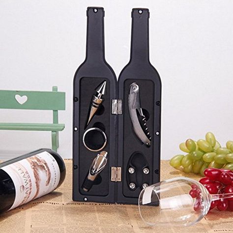 Vina 5 Pcsset Deluxe Wine Bottle Opener Accessories Gift Set  Wine Bottle Opener Wine Stopper Wine Drip Ring Wine Foil Cutter and Wine Pourer -- Read more reviews of the product by visiting the link on the image. Wine Ring, Drip Ring, Wine Gift Set, Wine Pourer, Wine Tools, Wine Carrier, Red Wine Bottle, Wine Bottle Gift, Corkscrews