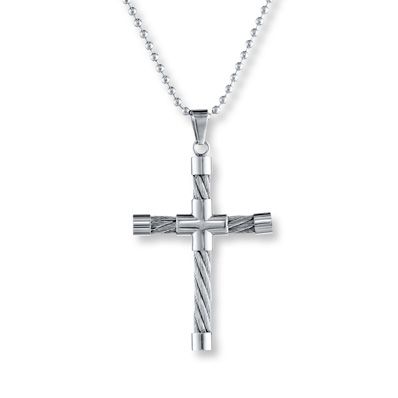 Chain Men Crosses Men's Cross Necklace Stainless Steel 22" Length - This handsome cross necklace for him features cable twist details and smooth ends for a distinctive look. Crafted of stainless steel, the pendant suspends from a 22-inch ball chain that secures with a lobster clasp. Nickel-free White Gold Cross Pendant Jewelry, Sterling Silver Nickel-free Cross Necklace, Nickel-free Metal Cross Pendant Necklace, Girlfriend Necklace Gift, Nickel-free Stainless Steel Cross Pendant Necklace, Nickel-free Sterling Silver Cross Pendant Jewelry, Floating Diamond Necklace, Mens Cross Necklace, Jewelry Advice