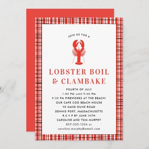 Red Lobster Boil Clambake Summer Party Cookout Summer Invitations - lobster bake, summer party, lobster dinner, lobster festival, seafood, shellfish, beach party, clambake, lobster boil, clam fest Clam Bake Party, Cape Cod Beach House, Lobster Boil, Lobster Bake, Beach Invitations, Lobster Dinner, Summer Invitation, Summer Party Invitations, Clam Bake