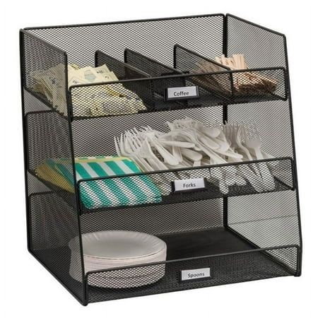 The Break Room Organizer offers 3 large compartments with 3 adjustable dividers for break room supplies. The coffee organizer holds K-Cup coffee pods and other break room supplies. Segment your break room supplies with metal label holders and labels (included). Features: Finish: Black Material: Steel Frame/ Recycled Leather; Steel Frame/ Microfiber Break Room Organizer Three large compartments Three removable/ adjustable dividers Metal label holders (labels included) Holds K-Cup coffee pods and Teachers Lounge Makeover, Staff Lounge, Office Break Room, Room Organizer, Room Supplies, Teachers Lounge, Dorm Organization, Staff Room, Dorm Room Organization