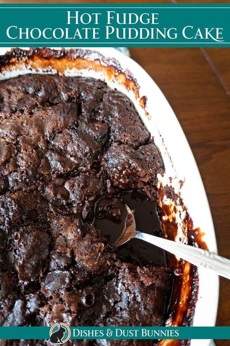 This outrageously delicious hot fudge chocolate pudding cake couldn't be any easier! The warm, gooey molten layer of chocolate fudge on the bottom combined with its rich brownie cake top make this the perfect dessert for lovers of the sweet and decadent. Absolutely delightful topped with ice cream or whipped cream, this recipe is sure to please your palette like no other dessert can! Hot Fudge Pudding Cake Recipe, Chocolate Self Saucing Pudding, Hot Fudge Pudding Cake, Hot Fudge Pudding, Fudge Pudding Cake, Fudge Pudding, Brownie Pudding, Favorite Christmas Desserts, Hot Fudge Cake