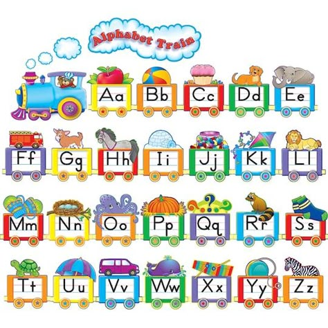 Alphabet Train Printable, Train Bulletin Boards, Alphabet Chart Printable, Alphabet Train, Summer Bulletin Boards, خريطة ذهنية, Alphabet Charts, Bulletin Board Sets, Board Display