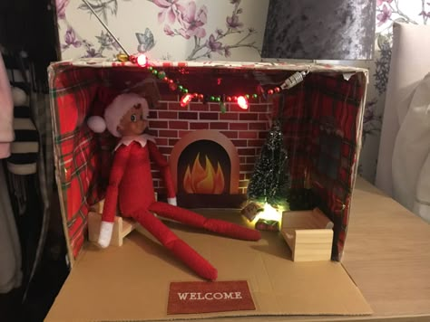 DIY elf on the shelf house Elf House Diy On The Shelf, Diy Elf On The Shelf House, Elf On A Shelf House, Elf On Shelf House, Diy Elf House, Elf On The Shelf Furniture Diy, Elf On The Shelf House Diy, Elf On The Shelf Popsicle Stick House, Diy Elf On The Shelf Props