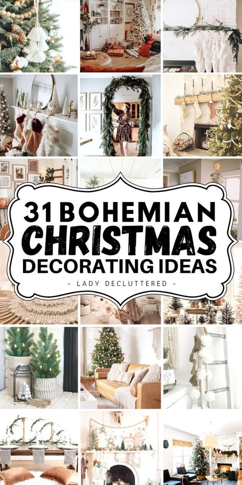 Bohemian Christmas Decor, Christmas Centerpiece Ideas, Lady Decluttered, Christmas Decor Rustic, Boho Christmas Tree, Christmas Decor Trends, Boho Christmas Decor, Boho Dining Room, Minimalist Christmas Decor