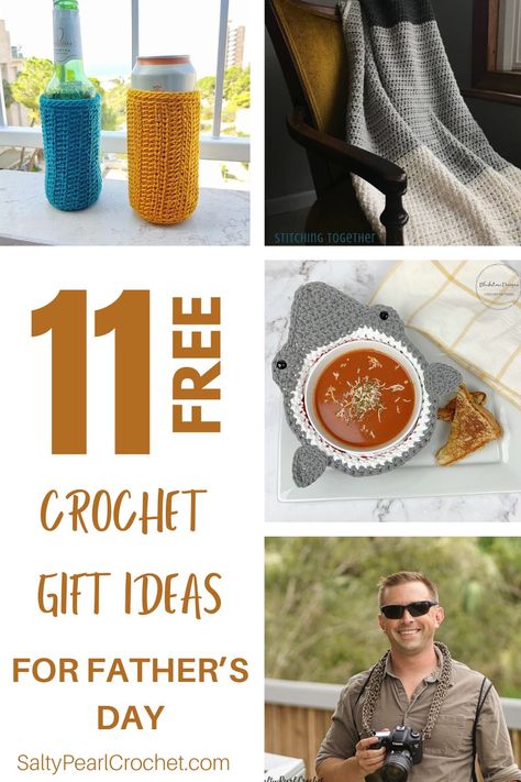 Looking for unique and thoughtful Father's Day gifts? Consider a collection of crochet items that are sure to delight any dad. This set includes a stylish beer cozy to keep his drink cold, a fun shark soup bowl cozy that adds a playful touch to mealtime, a warm and cozy throw blanket perfect for relaxing on the couch, and a selection of beanies to keep him warm in style. Each handmade item adds a personal touch, making these gifts both practical and heartfelt. Crochet Gift Ideas For Dad, Crochet Gifts For Dads, Dad Crochet Gifts, Easy Crochet Gifts For Men, Crochet Presents For Men, Crochet Gifts For Him, Boyfriend Crochet Gift, Crochet For Dad, Crochet For Guys