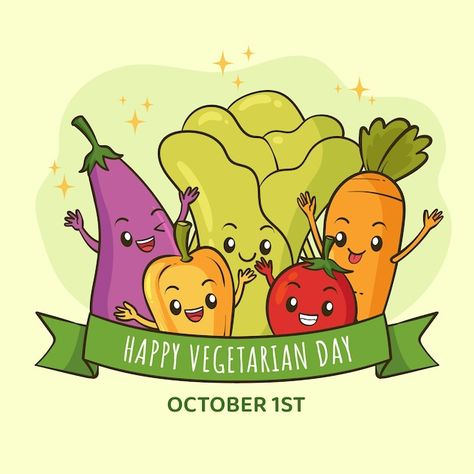 Vegetarian Drawing, Health Illustration, World Vegetarian Day, Vegetarian Day, World Vegan Day, Drawing Designs, Classroom Anchor Charts, About World, Hand Drawn Illustration