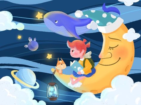 Girl's dream by 蓉儿 for Dreamotion on Dribbble Dreaming Illustration Art, Dream Illustration Imagination, Dreaming Illustration, Dream Cartoon, Dreams Illustration, Dream Illustration, Illustration Art Kids, Picture Books Illustration, Cartoon Drawing