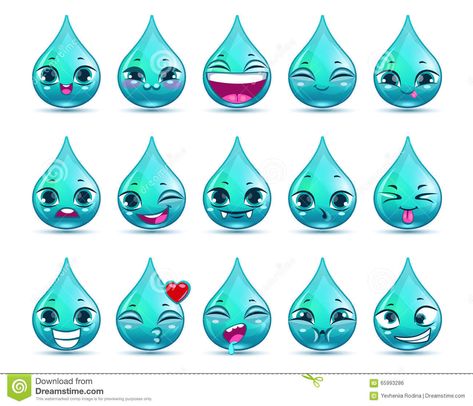 Water Drop Drawing, Water Drop Vector, Cartoon Water, Vector Icons Illustration, Different Emotions, Drawing Expressions, Cute Easy Drawings, Water Drops, Water Drop