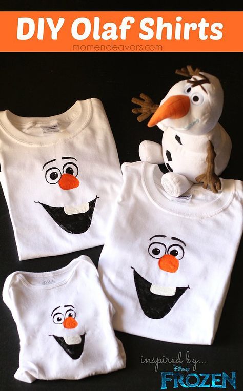 DIY Olaf Shirts: Wear your love for everyone's favorite snowman by following Mom Endeavors' easy Olaf t-shirt tutorial.  Source: Mom Endeavors Disney Frozen Crafts, Olaf Shirt, Olaf Party, Frozen Crafts, Baby Kostüm, Frozen Themed Birthday Party, Disney Dress, Frozen Theme Party, Daycare Ideas