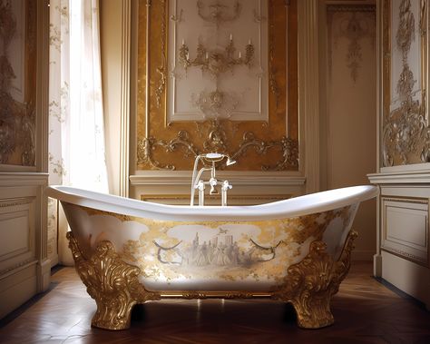 Victorian Bathtub, Ornate Bathroom, Fantasy Bathroom, Gold Bathtub, Bathtub Designs, Bathtub Painting, Mockup Background, Bathroom Counter Organization, Photoshop Program