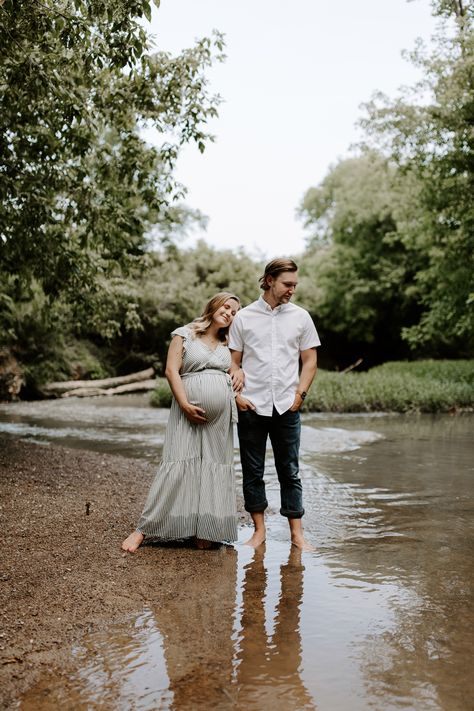 Maternity photography in a creek Maternity Photos In Creek, Cloudy Day Maternity Shoot, Maternity Photos Creek, Maternity Photo Shoot Ideas Creek, Riverside Maternity Photos, Maternity Pictures In Creek, Maternity Creek Pictures, Creek Maternity Photos, Maternity Photography River