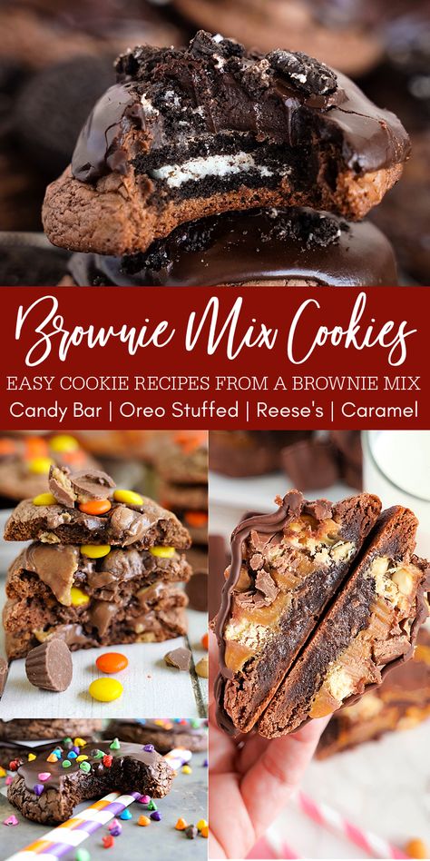 The Best Brownie Mix Cookies from a Box of Brownie Mix! Easy and Simple Brownie Cookie Recipes for a crowd like Oreo Stuffed Brownies and Cosmic Brownies! Cookies Using Brownie Mix Boxes, Best Brownie Mix, Stuffed Brownies, Copycat Food, Brownie Mix Recipes, Homemade Chocolate Sauce, Recipes For A Crowd, Brownie Mix Cookies, Bakery Cookies