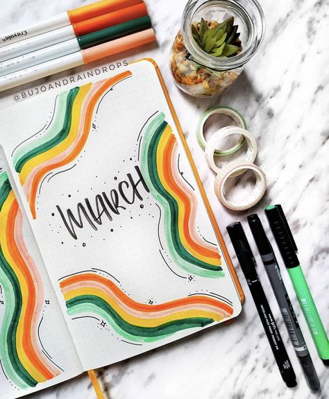 Bullet Journal Lettering, March Bullet Journal, Bullet Journal Month, Creating A Bullet Journal, Bullet Journal Cover Page, Hello March, Bullet Journal Notes, Bullet Journal Paper, Bullet Journal Diy