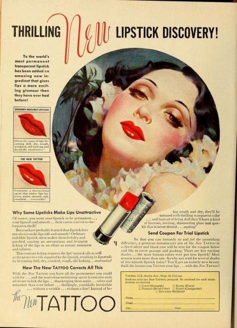 1920s Ads, 1930s Makeup, 1970s Makeup, 1940s Makeup, Makeup Advertisement, 1920s Makeup, Lipstick Ad, Vintage Makeup Ads, Makeup Ads