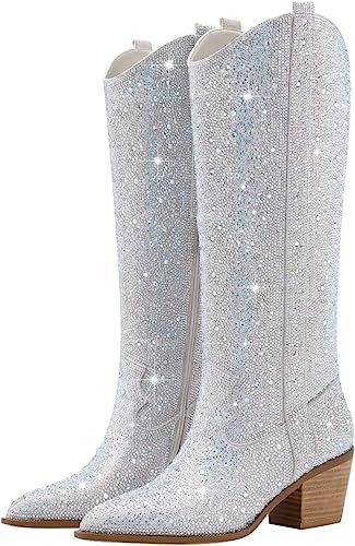 Diamon Boots, Sparkling Cowboy Boots, Sparkly Cowboy Boots, Rhinestone Cowboy Boots, White Sparkle Cowboy Boots, Glittery Cowboy Boots, Silver Sparkly Cowgirl Boots, Silver Ankle-high Rhinestone Boots, Cowgirl Ankle Boots