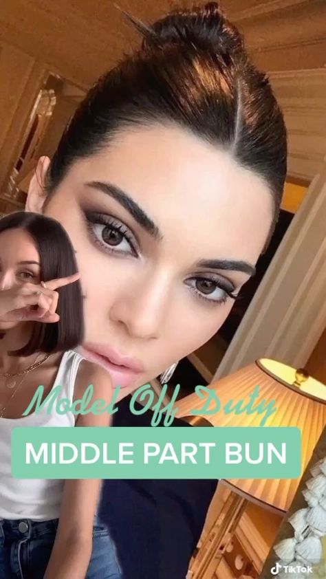 Middle Part High Bun, Middle Part Bun, Kendall Jenner Hair, Jenner Hair, Lob Styling, Model Off Duty, Hair Upstyles, Hair Tips Video, High Bun