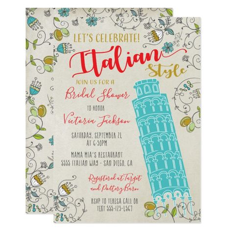 Italian Tower of Pisa Bridal Shower invitations #Ad , #ad, #Bridal#Shower#invitations#Pisa Italian Baby Showers, Italian Bridal Showers, The Leaning Tower Of Pisa, Italian Dinner Party, Italian Party, Italian Theme, Dinner Party Invitations, Tea Ideas, Gender Neutral Baby Shower Invitations