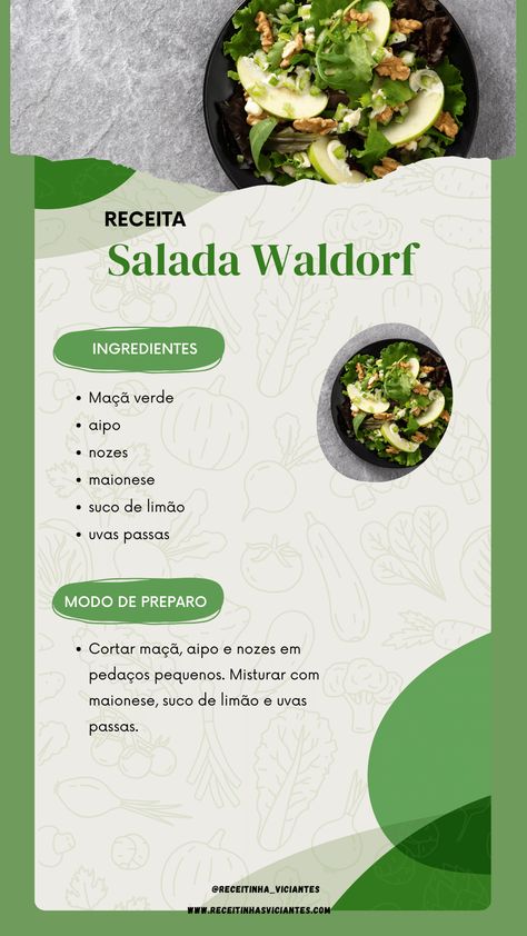 🥗 Salada Waldorf Refrescante! 🍏🍇  ✨ Uma combinação clássica de maçãs crocantes, uvas suculentas, aipo e nozes, em um molho cremoso de iogurte! Perfeita para um acompanhamento leve ou uma refeição refrescante. 🌟🥗  🎯 Siga nosso perfil para mais receitas deliciosas e dicas de culinária!  #SaladaWaldorf #ReceitasSaudáveis #Gastronomia #ComidaGourmet #Foodie #DelíciasNaCozinha #ReceitasPráticas Health Food, Chef, Salad, Health