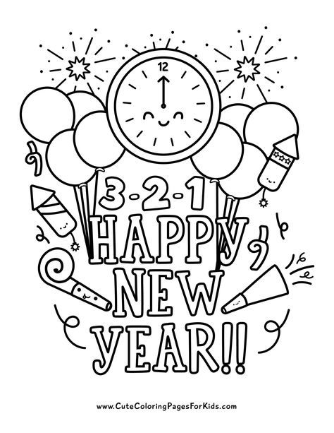 New Year's Coloring Pages: Free Printables for 2024 - Cute Coloring Pages For Kids New Years Colouring Pages, New Years Coloring Sheets, New Years Coloring Pages For Kids, New Years Coloring Page, New Years Coloring Pages, Turkey Coloring, New Year's Eve Crafts, Mocking Bird, 2025 Planner