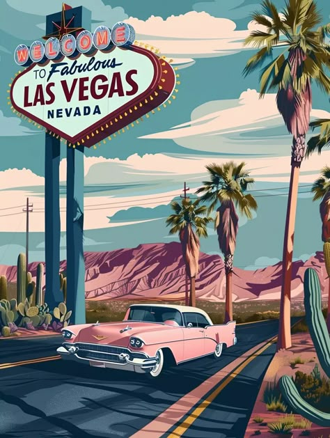 🎨🌟Learn How to Create Amazing Images in Midjourney - Go to Link in my Bio🖱️🔗 Drive Illustration, Retro Las Vegas, Money Design Art, Japanese Wallpaper Iphone, Poster Vintage Retro, City Postcard, Travel Collage, Love Collage, Retro Graphic Design