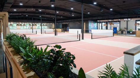 Rally Pool And Pickleball Court, Indoor Pickleball Court, Pickle Ball Court Colors, Pickleball Court Design, Pickleball Courts Design, Pickle Ball Courts, Beautiful Pickleball Courts, Padel Courts Design, Indoor Sports Court