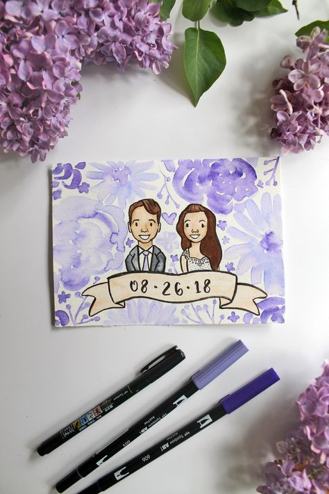 Learn how to illustrate a custom couple portrait as a wedding gift! Tutorial by @studiokatie for @TombowUSA Couple Portrait Painting, Gift Tutorial, Kawaii Doodle, Second Anniversary Gift, Homemade Anniversary Gifts, 40th Anniversary Gifts, Personalised Gifts Diy, Easy Wedding, Couple Drawing