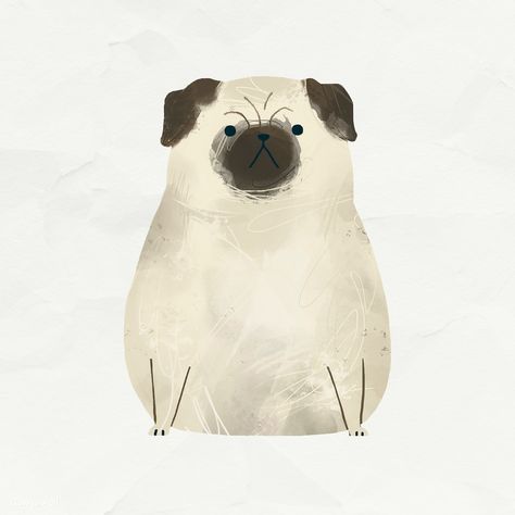 Grumpy pug painting on a white background vector | premium image by rawpixel.com / nunny Pug Dog Drawing, Pug Aesthetics, White Background Template, Pug Painting, Golden Retriever Drawing, Bd Card, Pug Cartoon, Pug Illustration, Dog Watercolor Painting