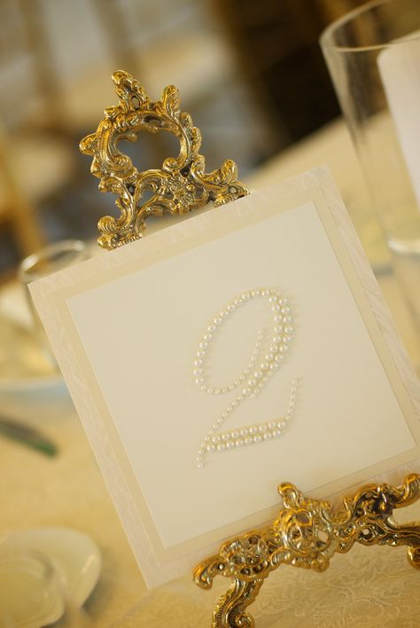 Gilded Vintage, Wedding Table Numbers Vintage, Receptions Ideas, Pearl Table, Wedding Pearls, Seating Plans, Events Ideas, Dear Daughter, Wedding Fun