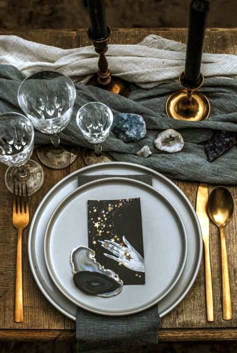 Celestial Wedding Table, Celestial Wedding Theme, Witchy Wedding, Celestial Theme, Starry Night Wedding, Moon Wedding, Wedding Table Setting, Celestial Wedding, Goth Wedding