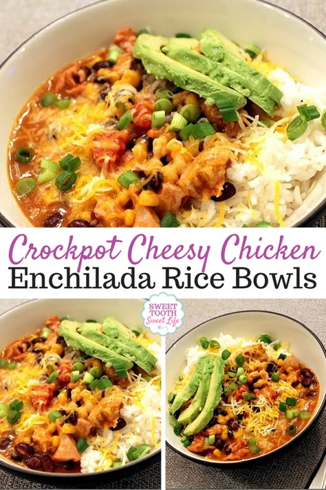 Chicken Enchilada Rice, Crockpot Cheesy Chicken, Enchiladas Crockpot, Enchilada Rice, Crockpot Chicken Enchiladas, Cheesy Chicken Enchiladas, Chicken Rice Bowls, Chicken Enchilada, Dinner Inspiration