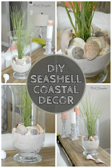 Decor can come from the most simple places. Take that beach keepsake and turn it into the perfect warm weather centerpiece with this DIY seashell coastal decor. Under The Sea Centerpiece Ideas, Beach Centerpieces Diy, Coastal Tablescapes, Beach Theme Centerpieces, Beach Keepsakes, Beach Centerpieces, Themed Rooms, Coastal Home Decor, Home Decor Style