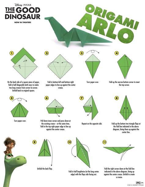 The Good Dinosaur Advent Calendar and Activity Sheet #GoodDino Origami Dinosaur, Dinosaur Origami, Good Dinosaur, Tutorial Origami, Origami Bookmark, Kids Origami, Origami Envelope, In Theaters Now, Cute Origami