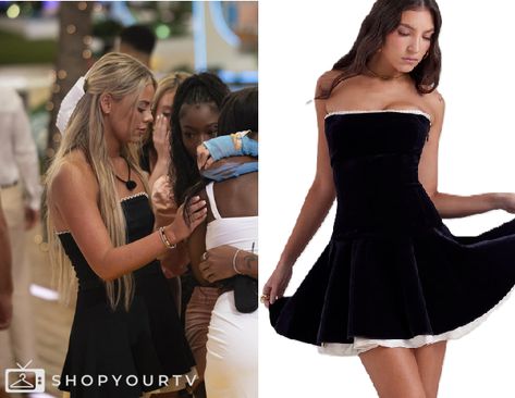 Love Island (USA): Season 6 Episode 3 Olivia's Black Strapless Mini Dress Rob And Leah Love Island Season 6, Love Island Dresses, Love Island Usa Season 6, Black Strapless Mini Dress, Love Island Usa, Fall Ball, Escape The Night, Island Dress, Olivia Black