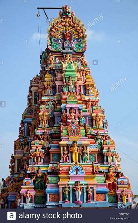 Download this stock image: Perur Patteeswara Swamy temple Coimbatore Tamil Nadu India Gopuram Gopura monumental tower ornate entrance temple complex - C7WF50 from Alamy's library of millions of high resolution stock photos, illustrations and vectors. Temple Gopuram, Pooja Door Design, Temple Drawing, Mural Art Design, Temple India, Indian Temple Architecture, India Architecture, Rangoli Side Designs, Temple Photography