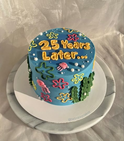 25 Birthday Ideas Spongebob, Spongebob Birthday Cake, Masakan Malaysia, Ugly Cakes, 25 Years Later, Small Birthday Cakes, Spongebob Cake, 25th Birthday Cakes, Decorate A Cake