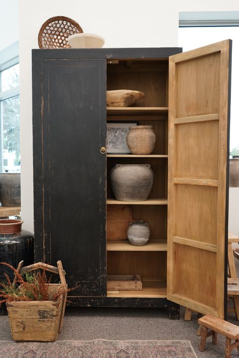 Rustic Tall Cabinet, Black Armoire, Rock Cottage, Pantry Designs, Solid Wood Armoire, Wooden Armoire, Armoire Entree, Rustic Furniture Design, Armoire Makeover