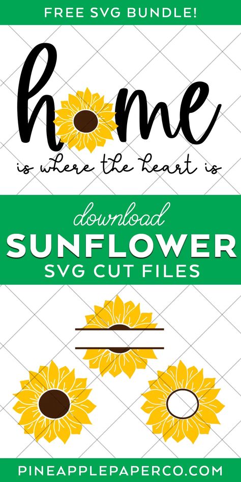 FREE Sunflower SVG Bundle including 4 Sunflower SVG Files for signs, mugs, monograms, and more! Get them all at Pineapple Paper Co. #freesvg #svg #sunflower Sunflower Svg Free Cricut Vinyl, Free Sunflower Svg, Cricut Sunflower, Sunflower Festival, Scrapbook Fonts, Sunflower Quotes, Infusible Ink Transfer Sheets, Svg Sunflower, Cricut Svgs