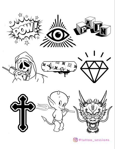 Tattoo flash sheet ideas designs cool art stencil Tato Flash, Tattoo Catalog, Tattoo Outline Drawing, Flash Sheet, Flash Tattoo Designs, Tattoo Flash Sheet, Drawing Stencils, Doodle Tattoo, Tatuaje A Color