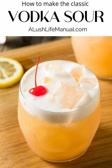 Cocktail Sour Recipe, Vodka Egg White Cocktail, Egg White Cocktail Recipes, Thanksgiving Drink Recipes, Vodka Sour Recipe, Lemon Cocktail Recipes, Crazy Cocktails, Alcohol Punch, Thanksgiving Recipes Drinks