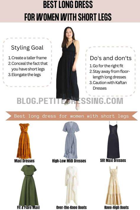 Long Dresses Style Guide for Women with Short Legs Outfits For Short Women Curvy, Short Legs Outfit, Short Legs Long Torso, Style For Short Women, Flowy Chiffon Dress, Short Girl Fashion, Legs Outfit, Dress For Petite Women, Plus Size Fashionista