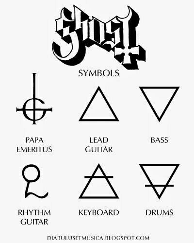 GHOST symbols Ghost Dewdrop, Heavy Metal Tattoo Ideas, Ghost Bc Tattoo, The Ghost Band, Ghost Band Tattoo, Banda Ghost, Ghost Metal Band, Ghost Rock Band, The Band Ghost