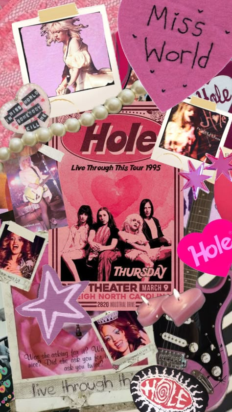 #holeband #pink #rock #grunge #courtneylove #missworld #livethroughthis Hole Band Aesthetic, Weird Wallpapers, Hole Wallpaper, Hole Band, Hole Courtney Love, Love Core, Band Aesthetic, Aesthetic Collages, Mrs Jones